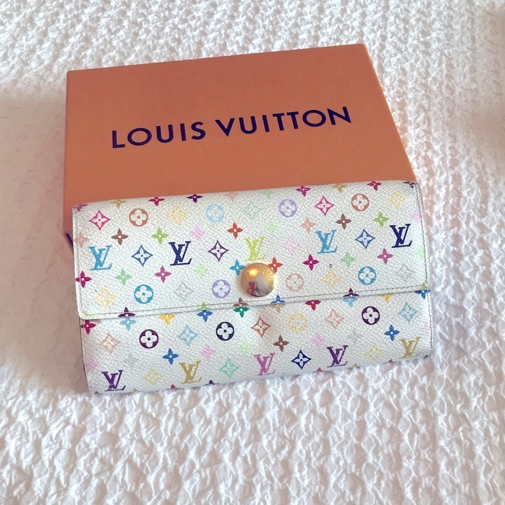 Authentic Louis Vuitton Sarah wallet long multicolore white Tresor Portefeiull